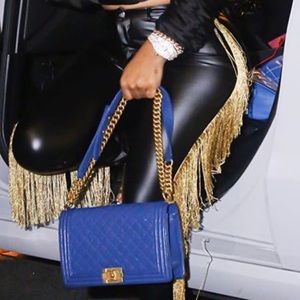 Black Gold Leather Fringe Pants